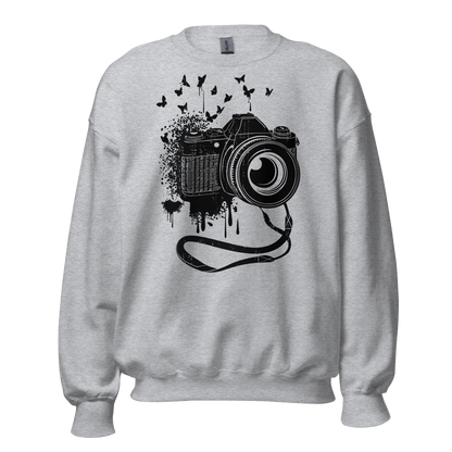 Retro Unisex Sweatshirt - Vintage Camera and Butterflies Ghost Front