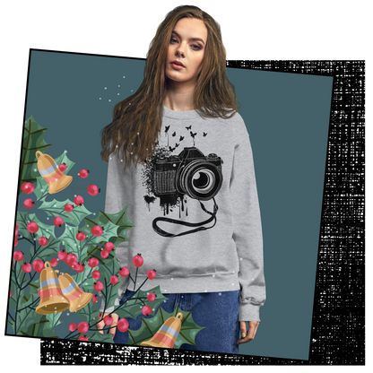 Retro Unisex Sweatshirt - Vintage Camera and Butterflies Lifestyle 01