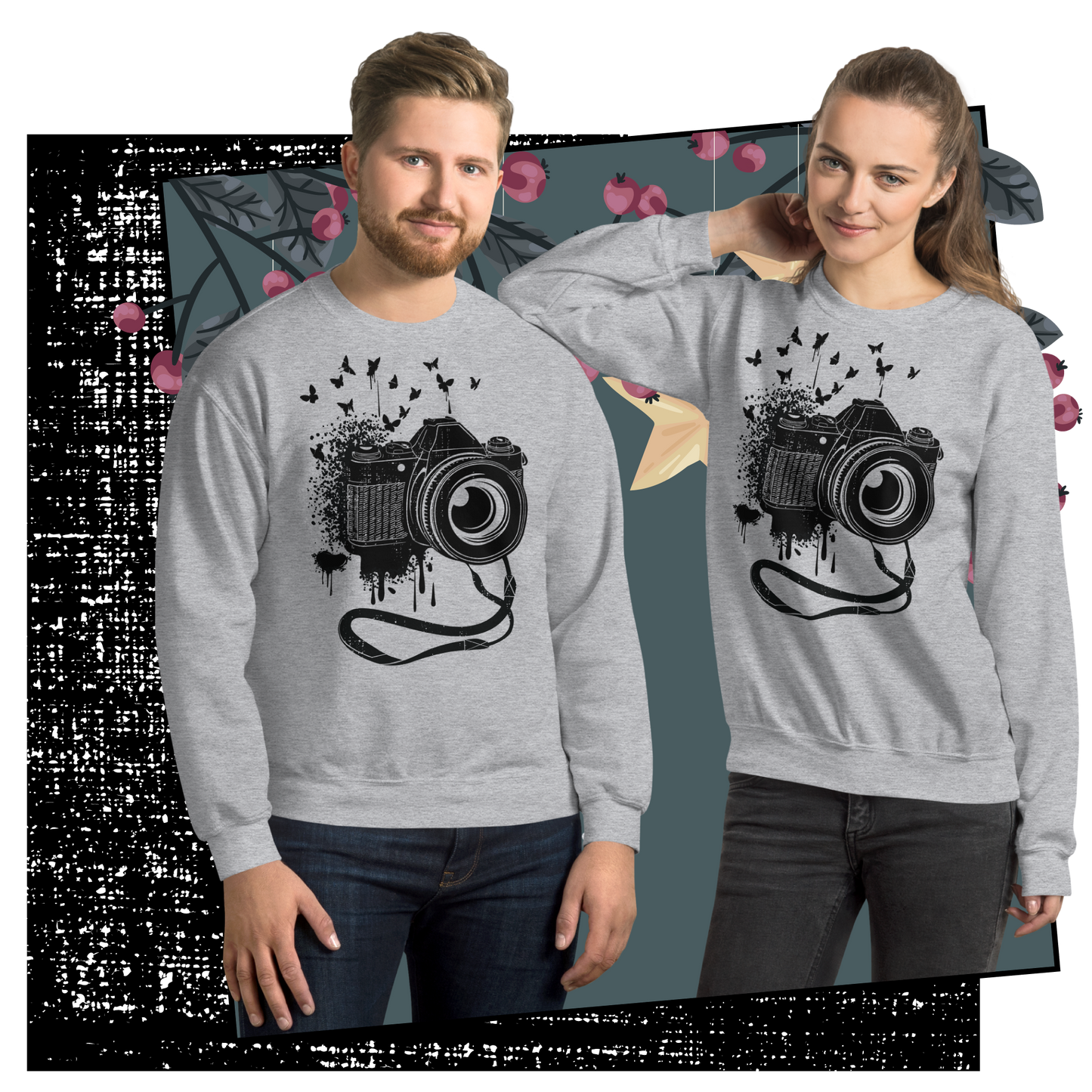 Retro Unisex Sweatshirt - Vintage Camera and Butterflies Lifestyle 02