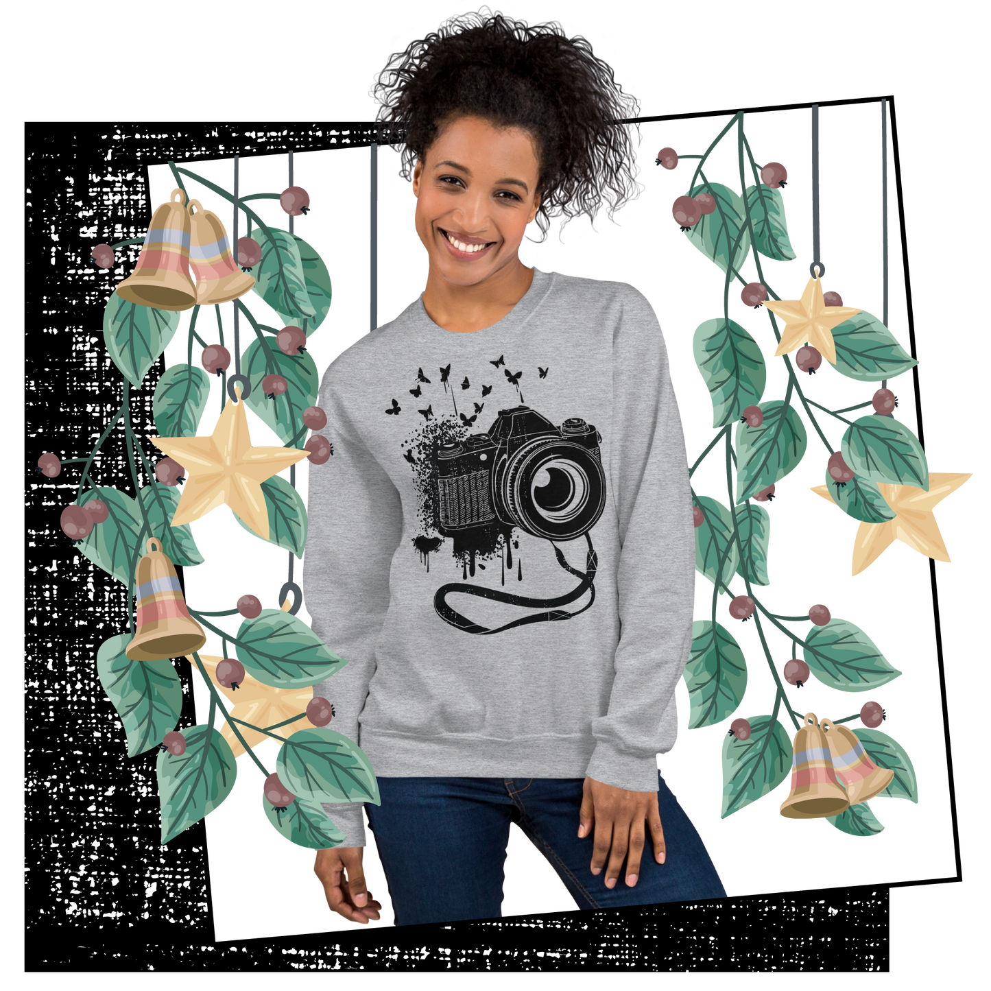 Retro Unisex Sweatshirt - Vintage Camera and Butterflies Lifestyle 03