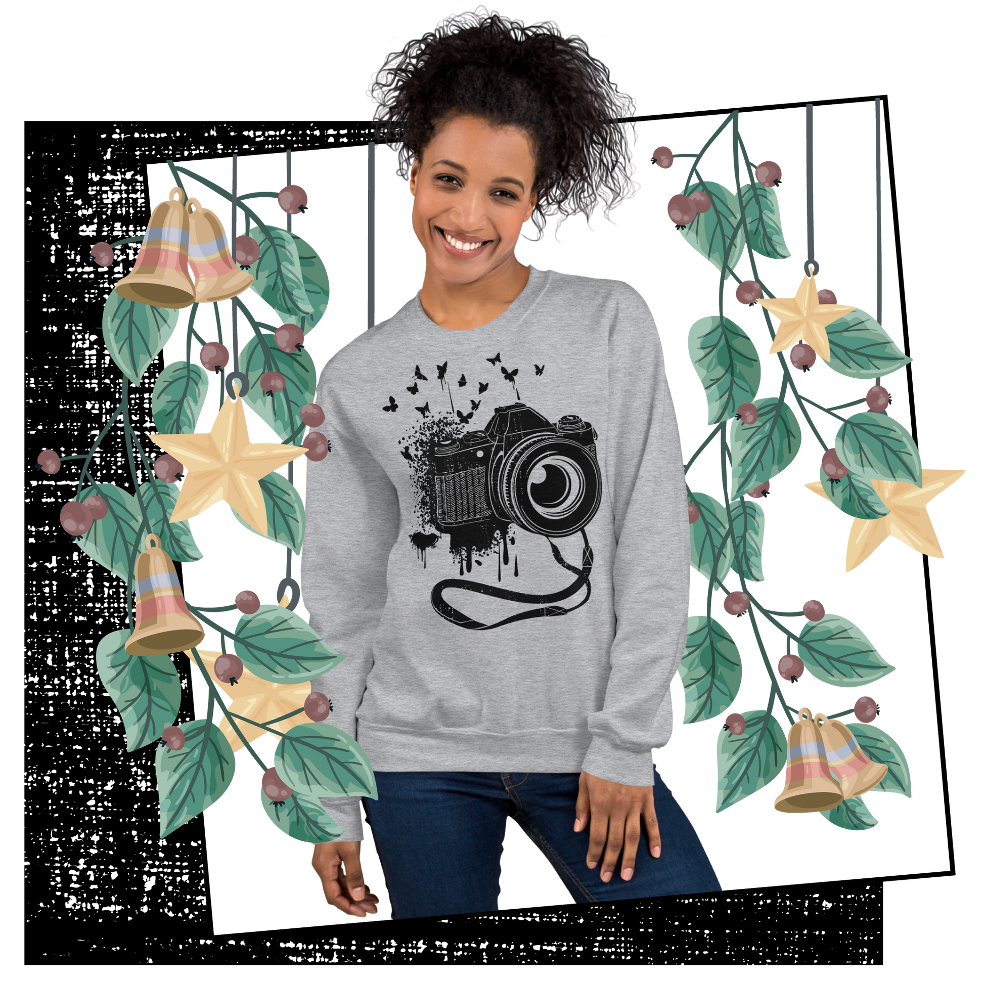 Retro Unisex Sweatshirt - Vintage Camera and Butterflies Lifestyle 03