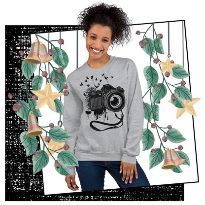 Retro Unisex Sweatshirt - Vintage Camera and Butterflies Lifestyle 03