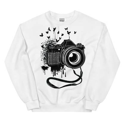 Retro Unisex Sweatshirt - Vintage Camera and Butterflies White