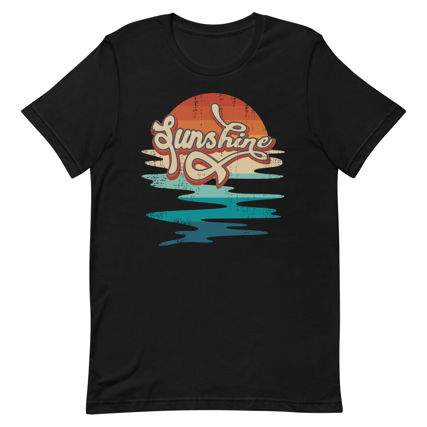 Retro Unisex T-Shirt - Abstract Sun Rising Over the Sea Black