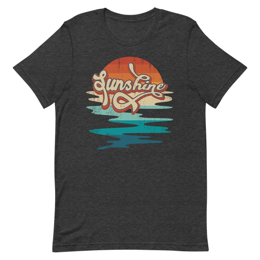 Retro Unisex T-Shirt - Abstract Sun Rising Over the Sea Dark Grey Heather