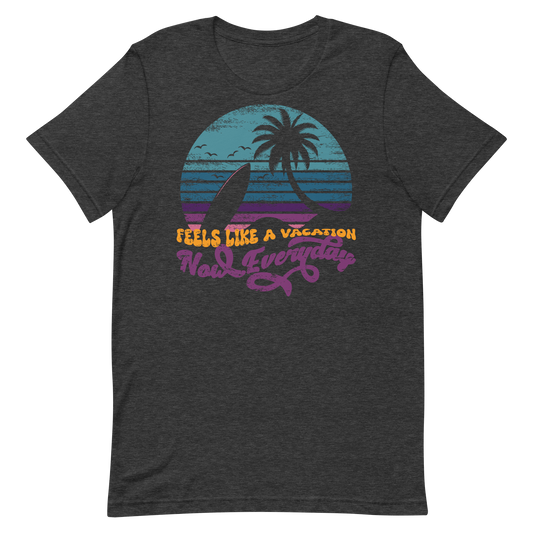 Retro Unisex T-Shirt - Beach Sunset and a Retirement Quote Dark Grey Heather