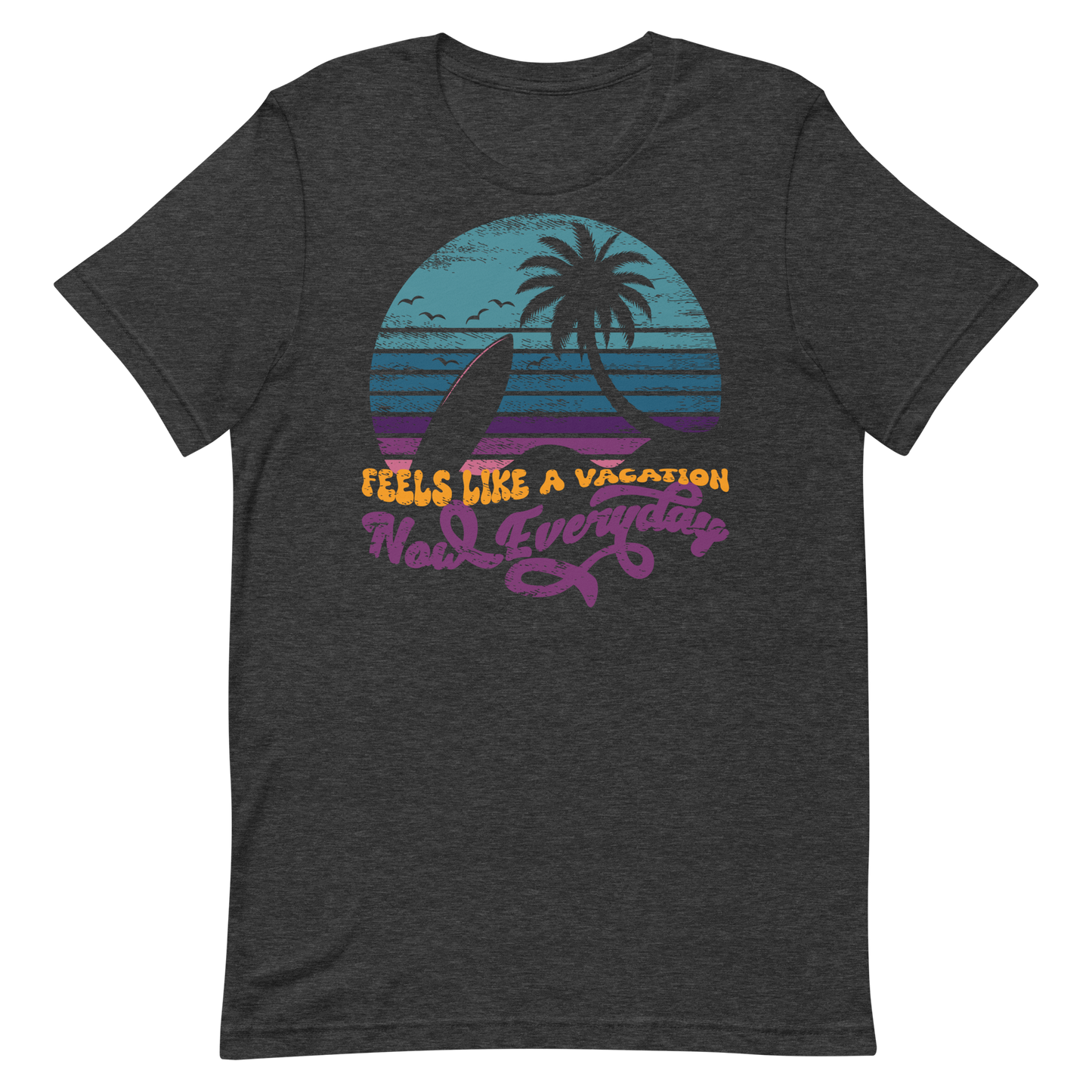 Retro Unisex T-Shirt - Beach Sunset and a Retirement Quote Dark Grey Heather