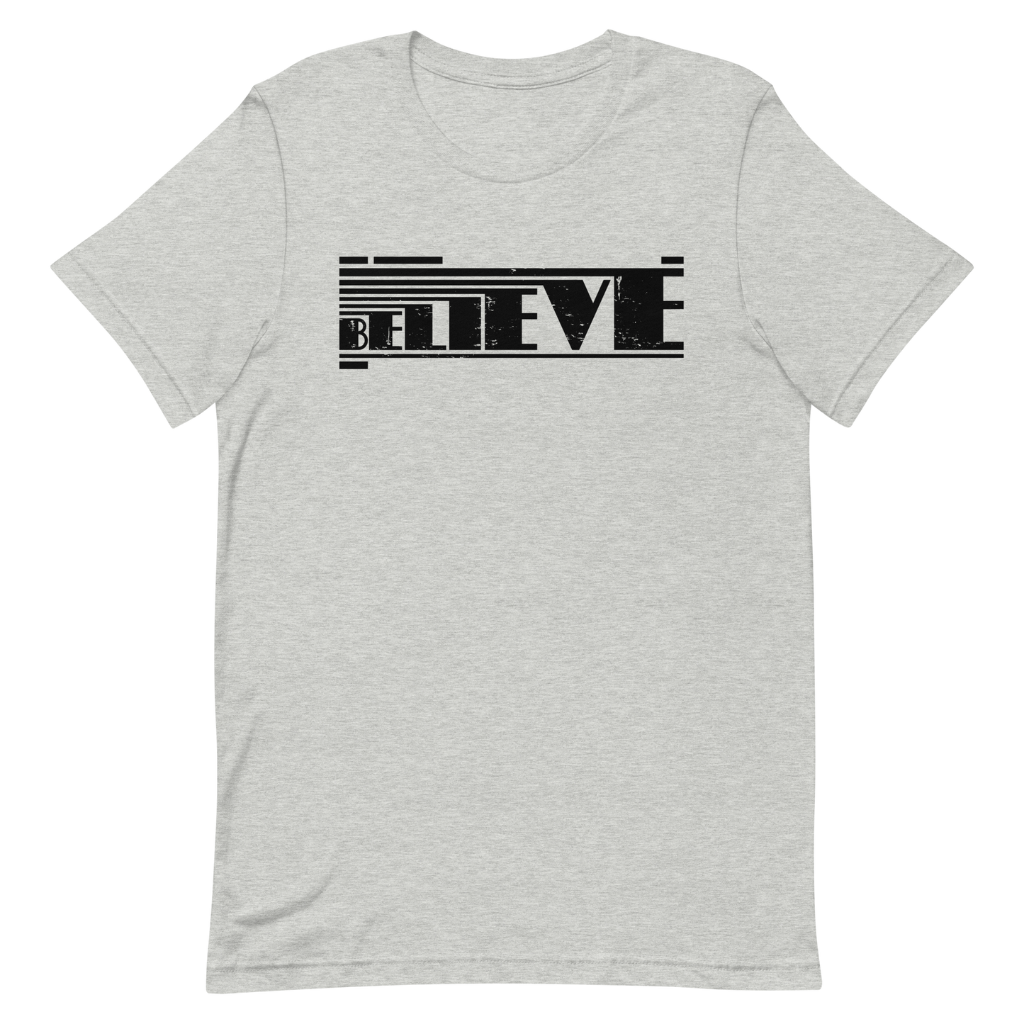 Retro Unisex T-Shirt - Believe Typography Design with Strong Lines Athletic Heather