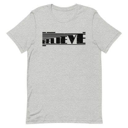 Retro Unisex T-Shirt - Believe Typography Design with Strong Lines Athletic Heather