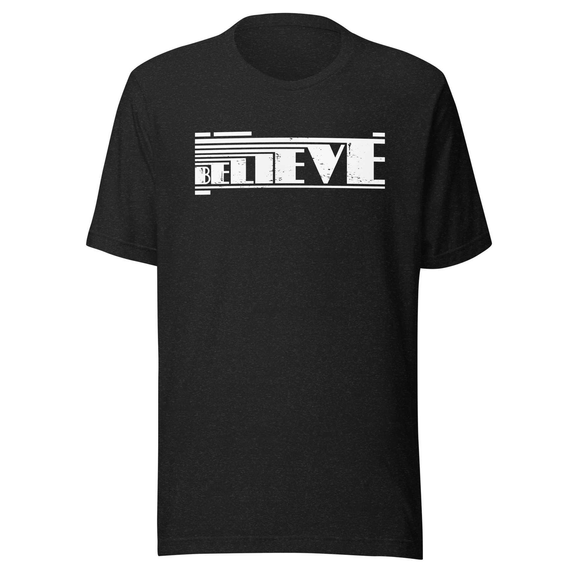 Retro Unisex T-Shirt - Believe Typography Design with Strong Lines Ghost Front