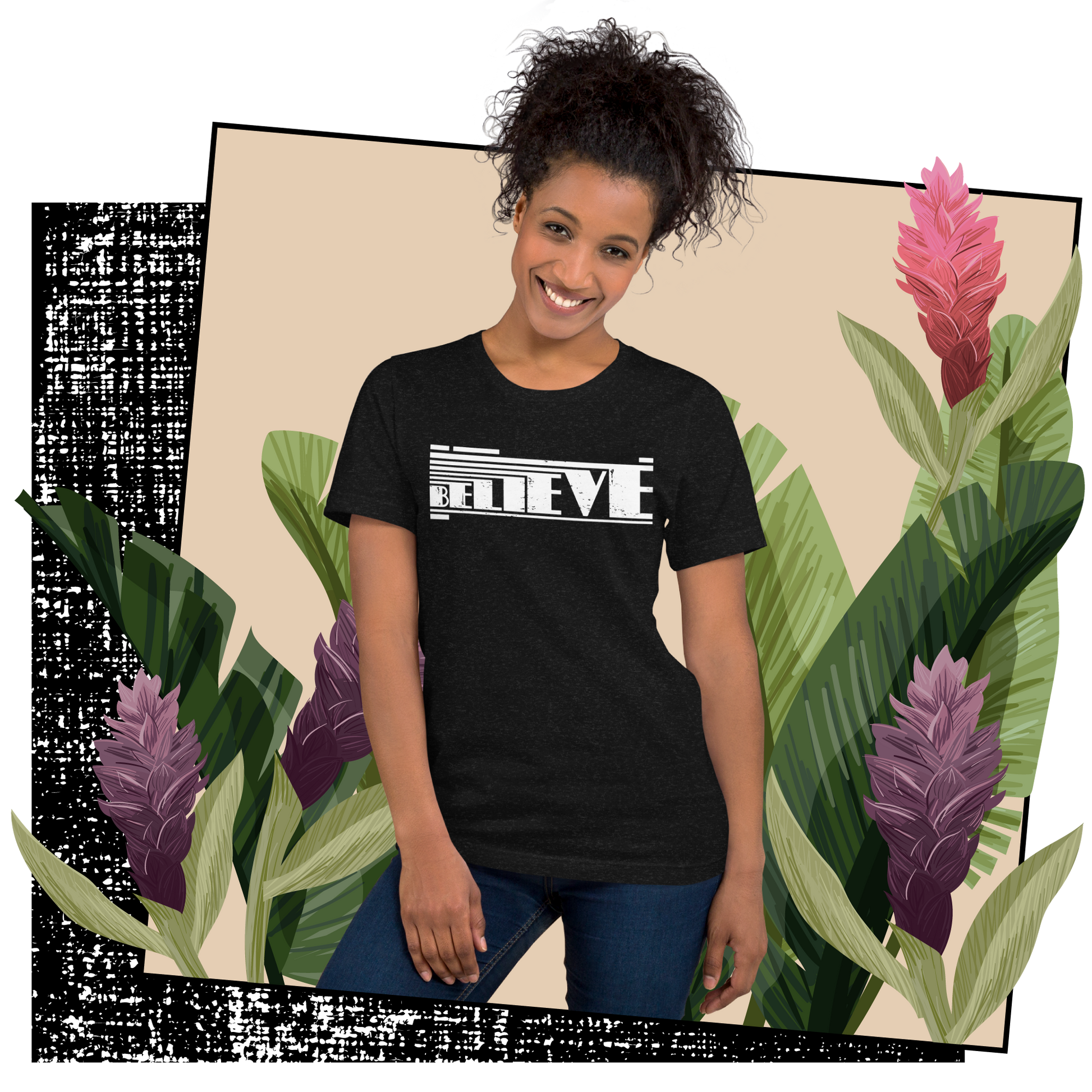 Retro Unisex T-Shirt - Believe Typography Design with Strong Lines Lifestyle 01