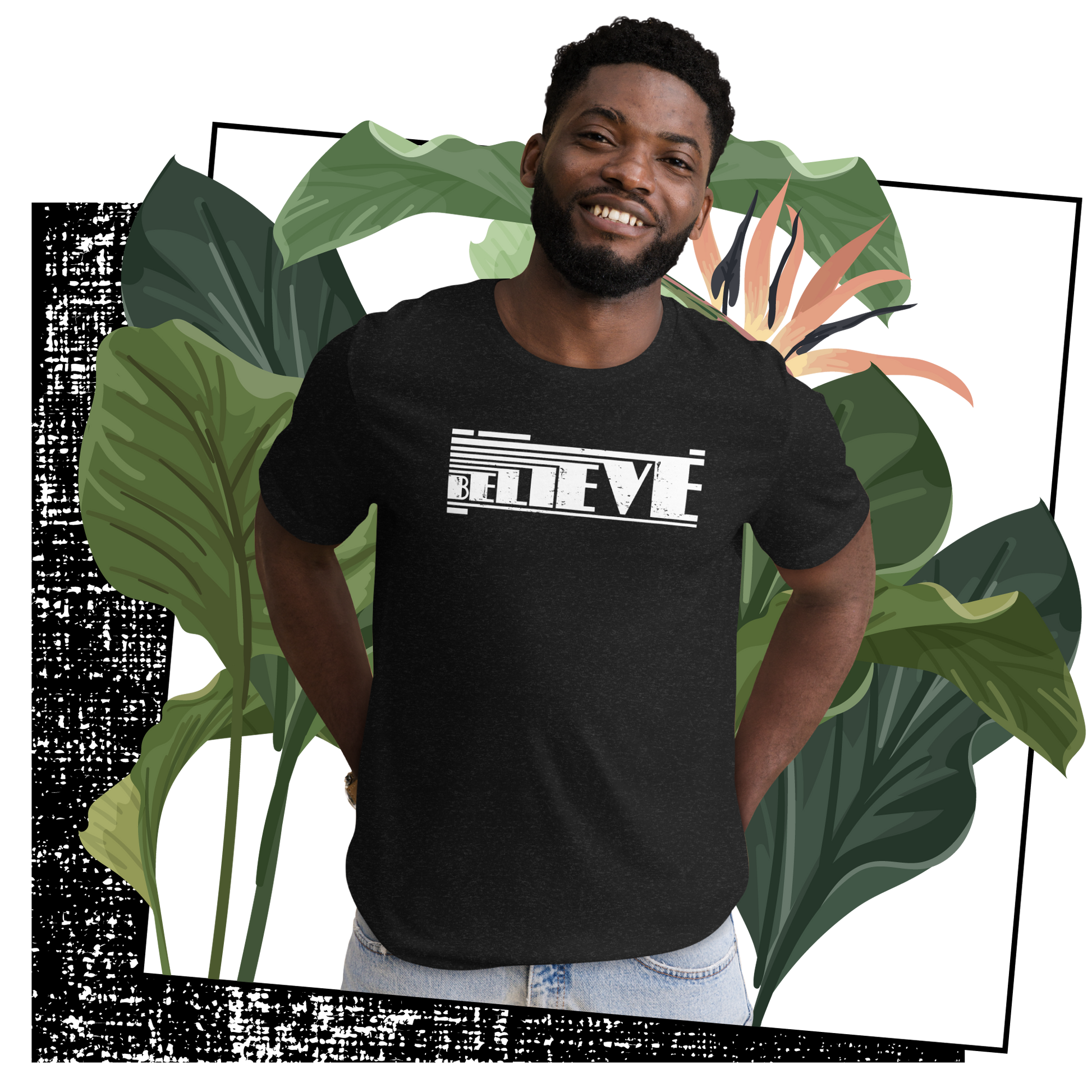 Retro Unisex T-Shirt - Believe Typography Design with Strong Lines Lifestyle 03