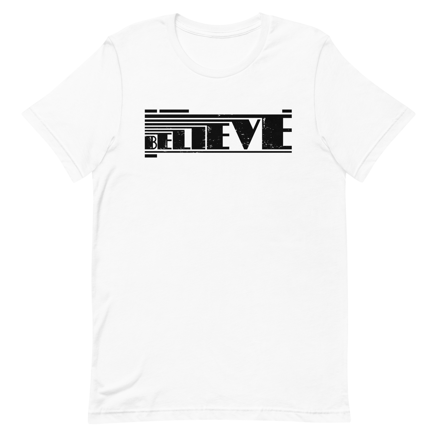 Retro Unisex T-Shirt - Believe Typography Design with Strong Lines White