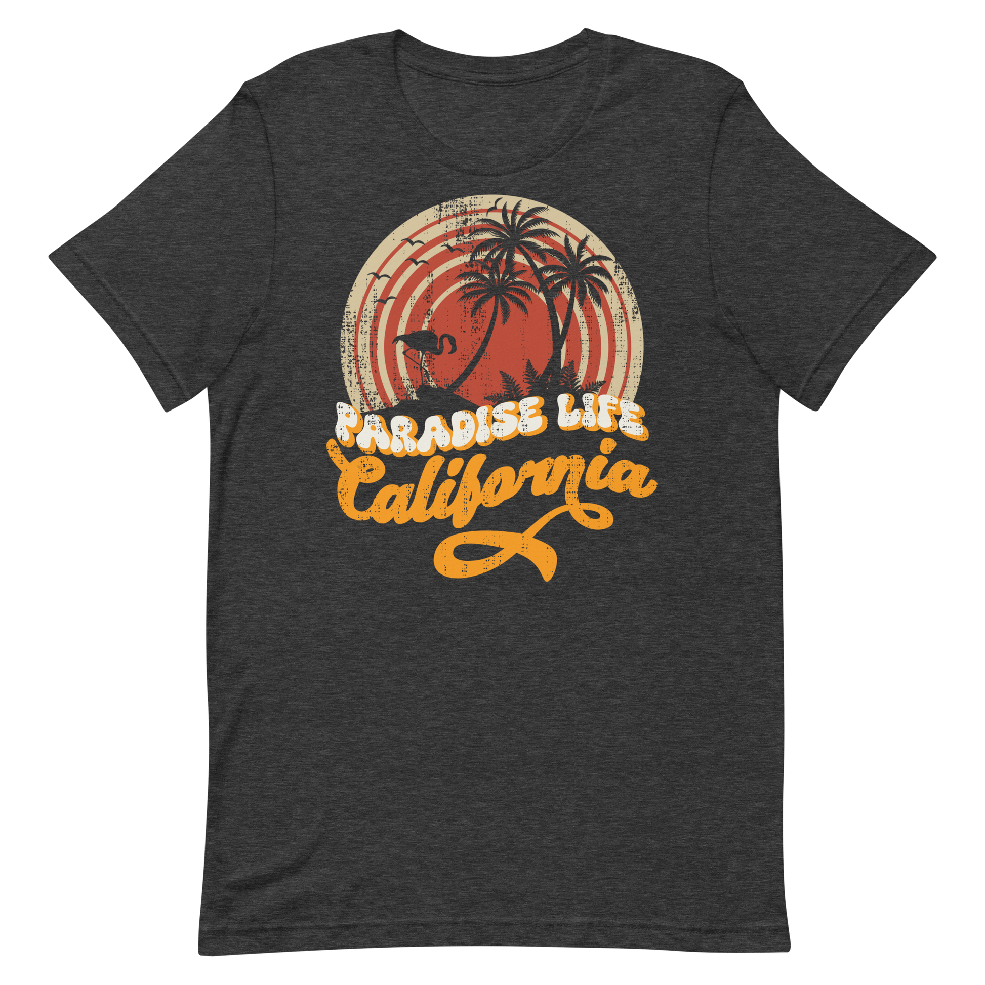 Retro Unisex T-Shirt - California Paradise Life Beach Dark Grey Heather