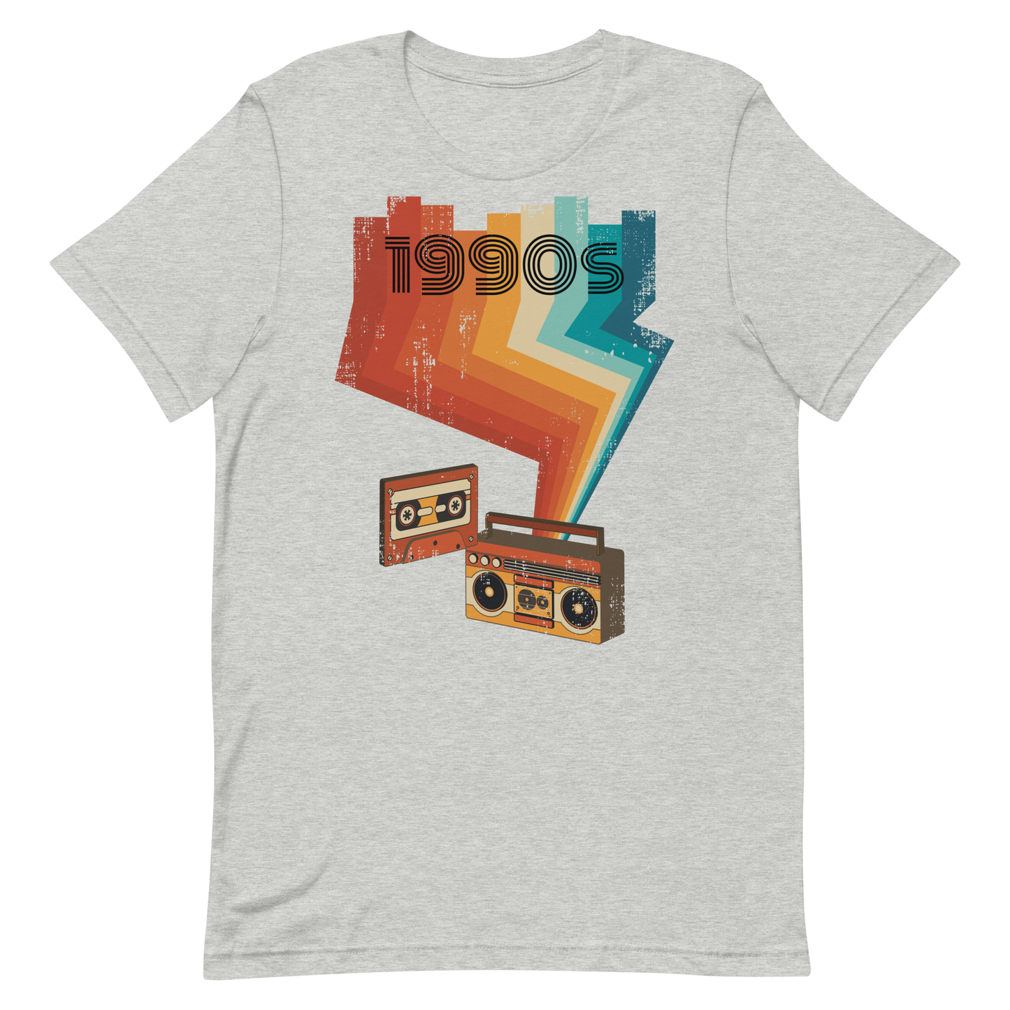 Retro Unisex T-Shirt - Cassette Player and Colorful Rays Athletic Heather