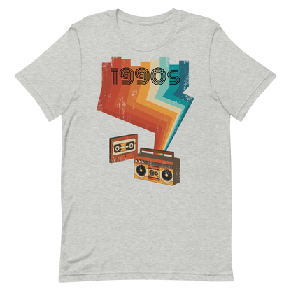Retro Unisex T-Shirt - Cassette Player and Colorful Rays Athletic Heather