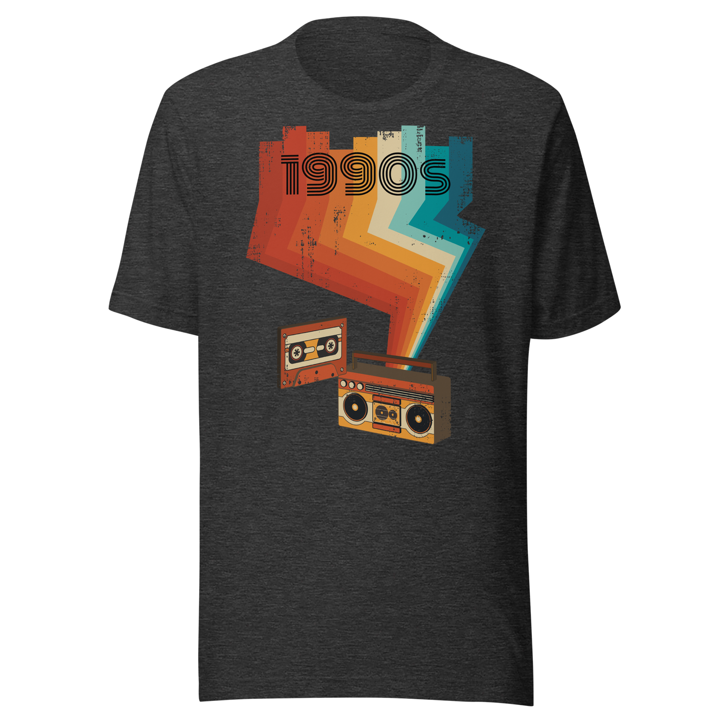 Retro Unisex T-Shirt - Cassette Player and Colorful Rays Ghost Front