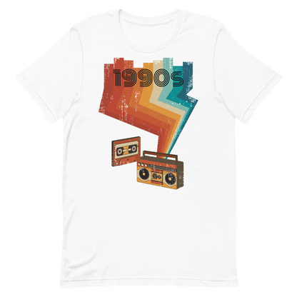 Retro Unisex T-Shirt - Cassette Player and Colorful Rays White