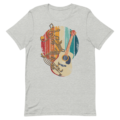 Retro Unisex T-Shirt - Classical Guitar and Notes Design Athletic Heather