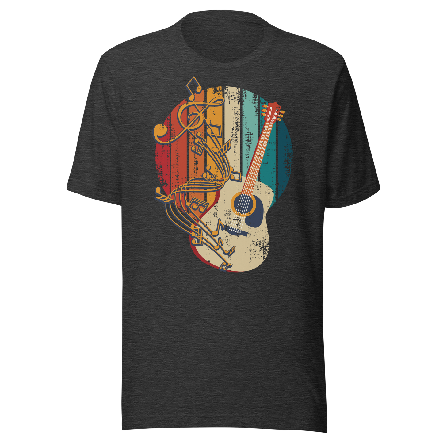 Retro Unisex T-Shirt - Classical Guitar and Notes Design Ghost Front