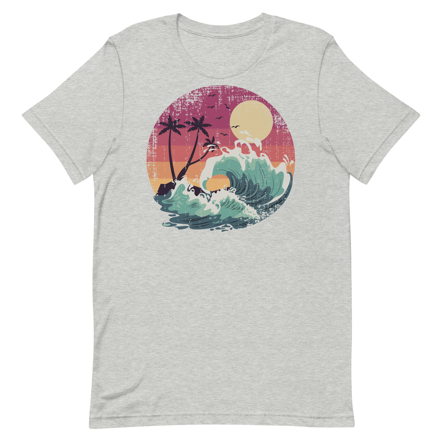 Retro Unisex T-Shirt - Majestic Ocean Waves at Sunset Athletic Heather