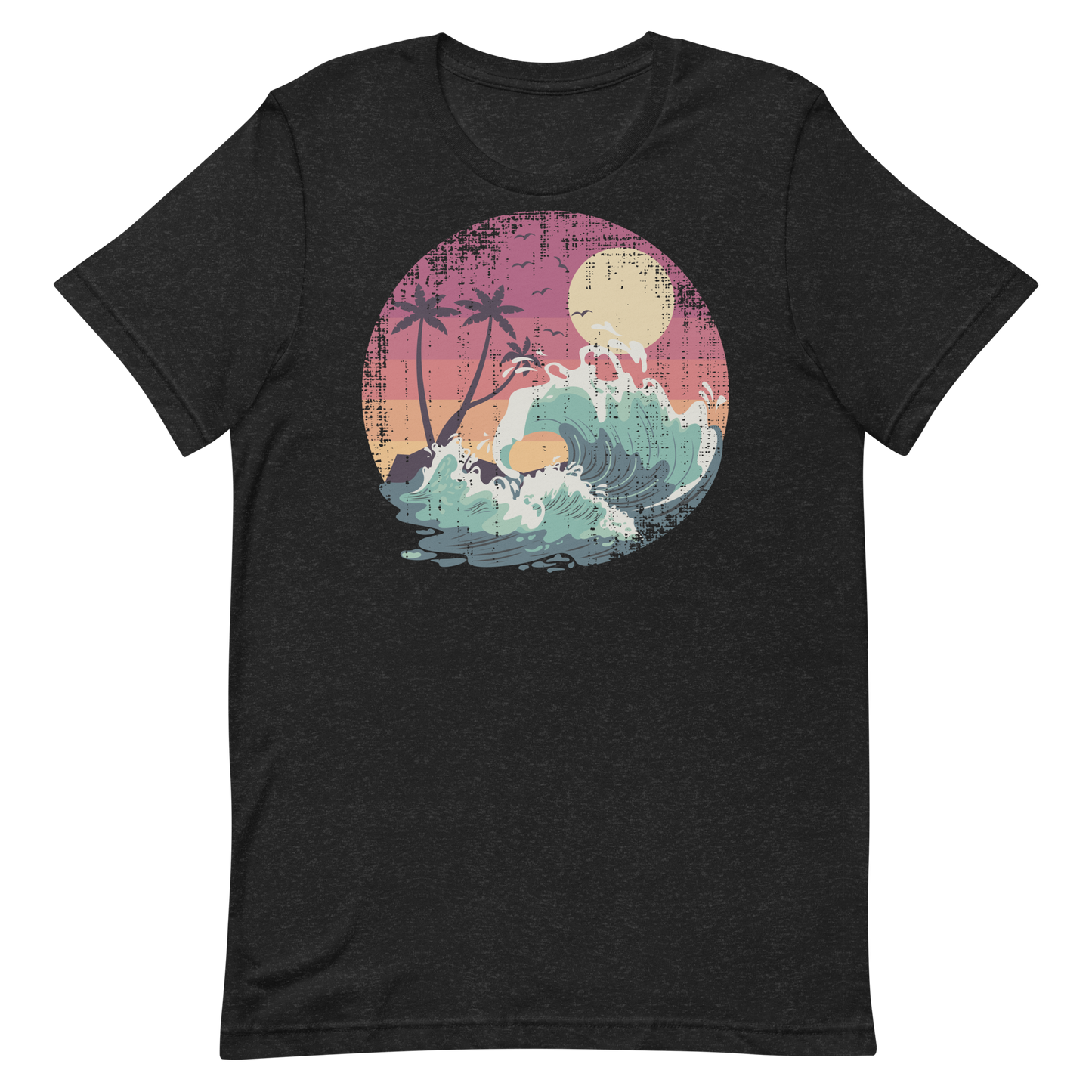 Retro Unisex T-Shirt - Majestic Ocean Waves at Sunset Black Heather