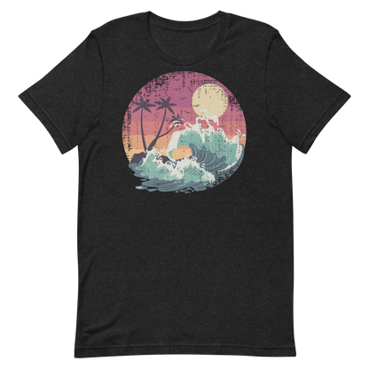 Retro Unisex T-Shirt - Majestic Ocean Waves at Sunset Black Heather