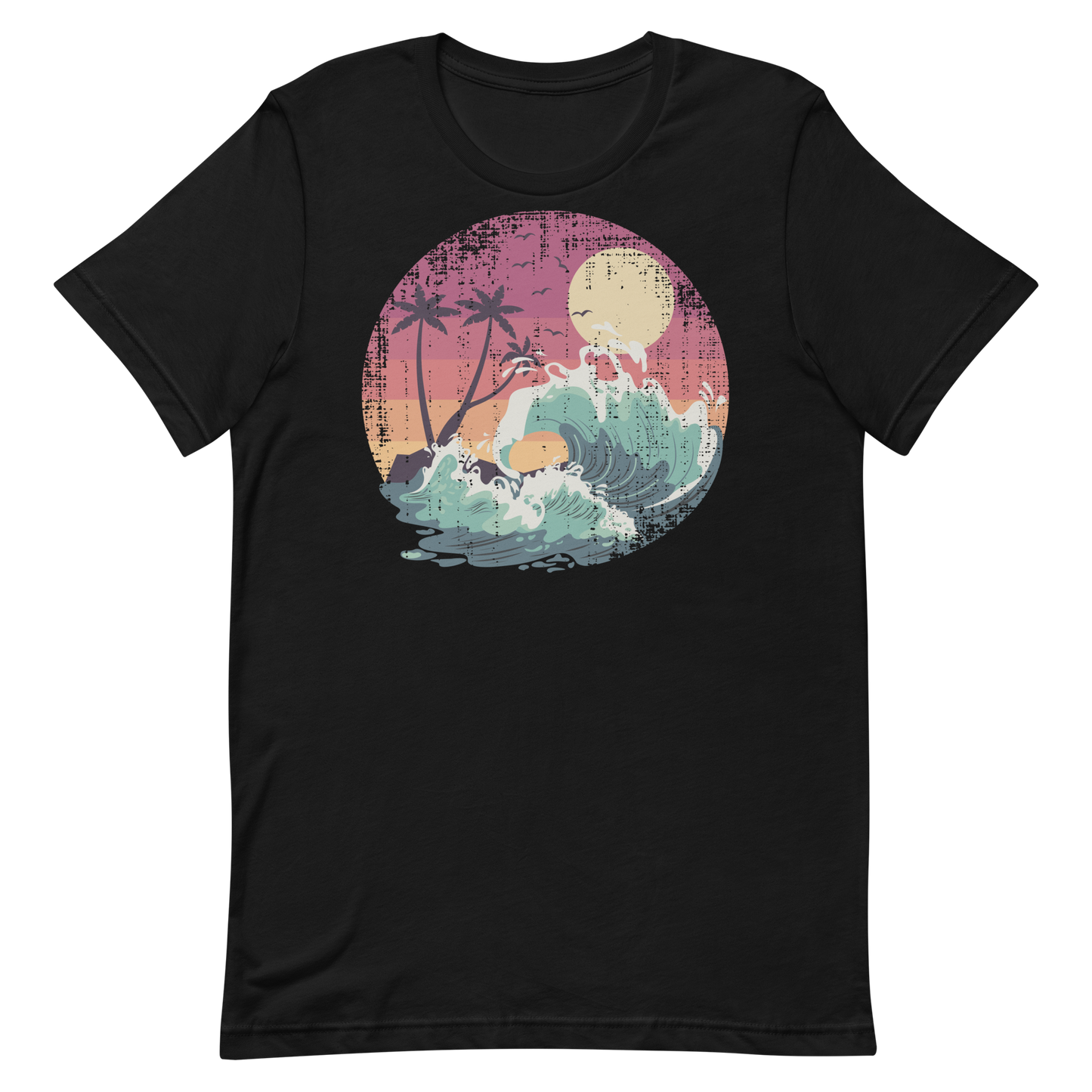 Retro Unisex T-Shirt - Majestic Ocean Waves at Sunset Black