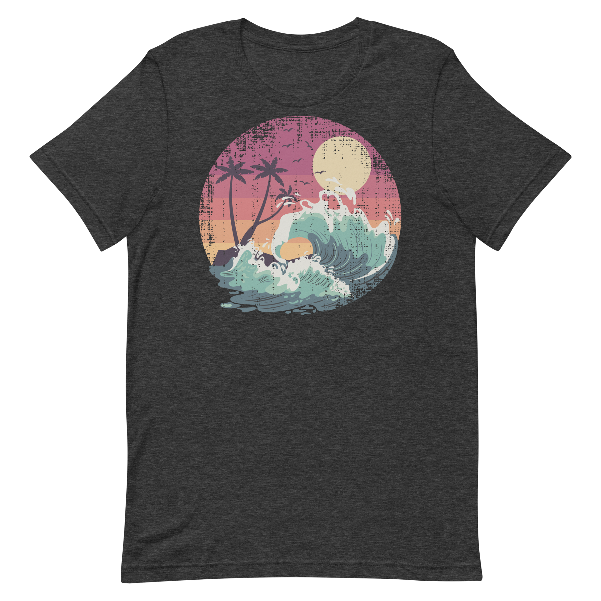 Retro Unisex T-Shirt - Majestic Ocean Waves at Sunset Dark Grey Heather