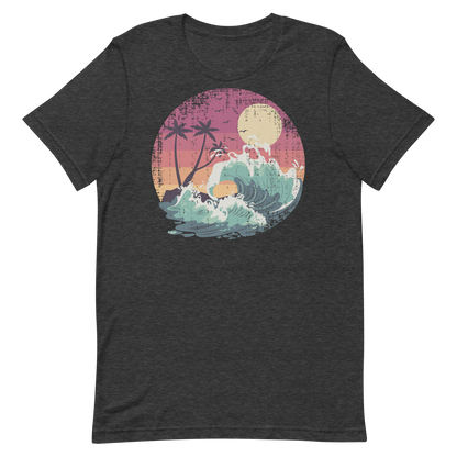 Retro Unisex T-Shirt - Majestic Ocean Waves at Sunset Dark Grey Heather