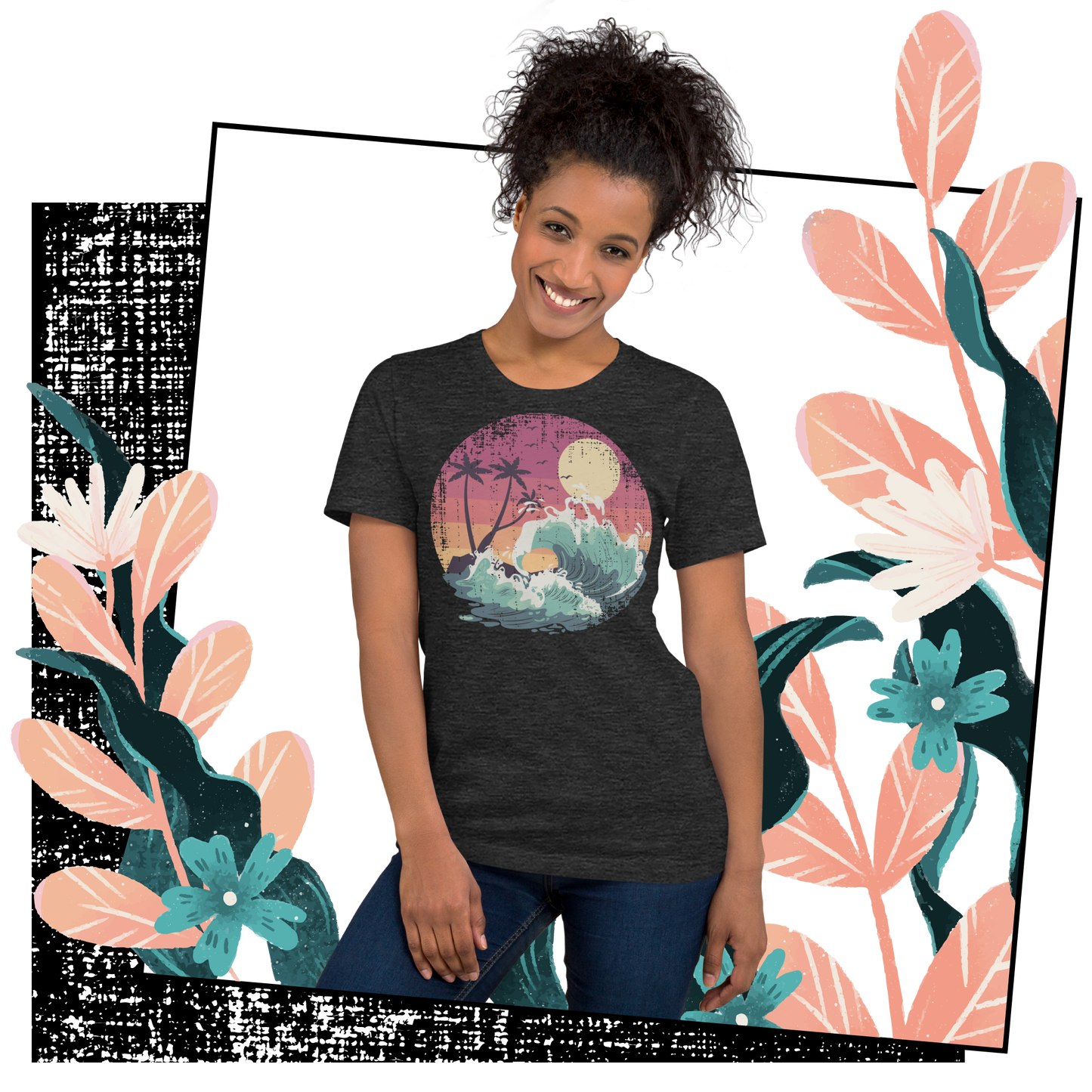 Retro Unisex T-Shirt - Majestic Ocean Waves at Sunset Lifestyle 02