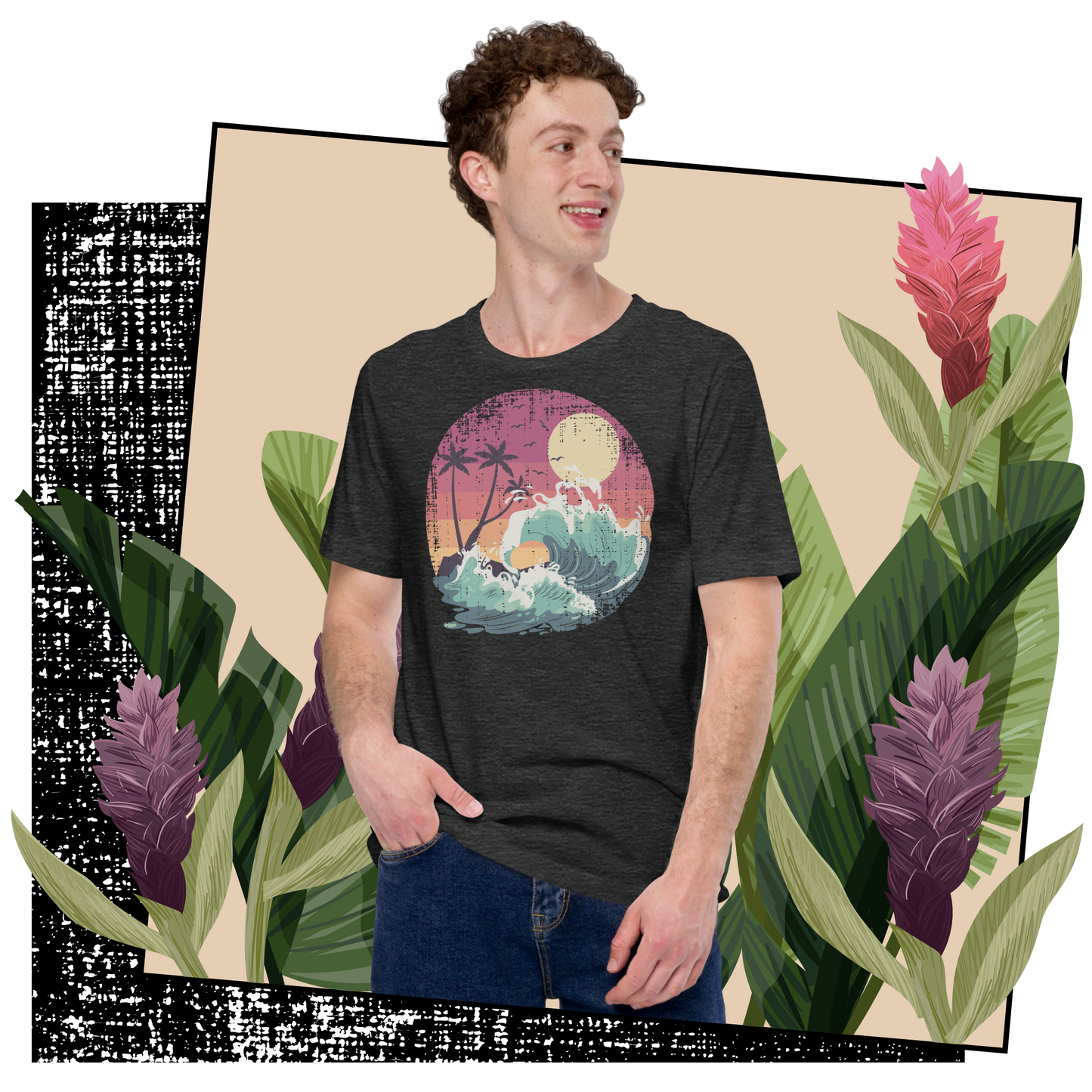 Retro Unisex T-Shirt - Majestic Ocean Waves at Sunset Lifestyle 03