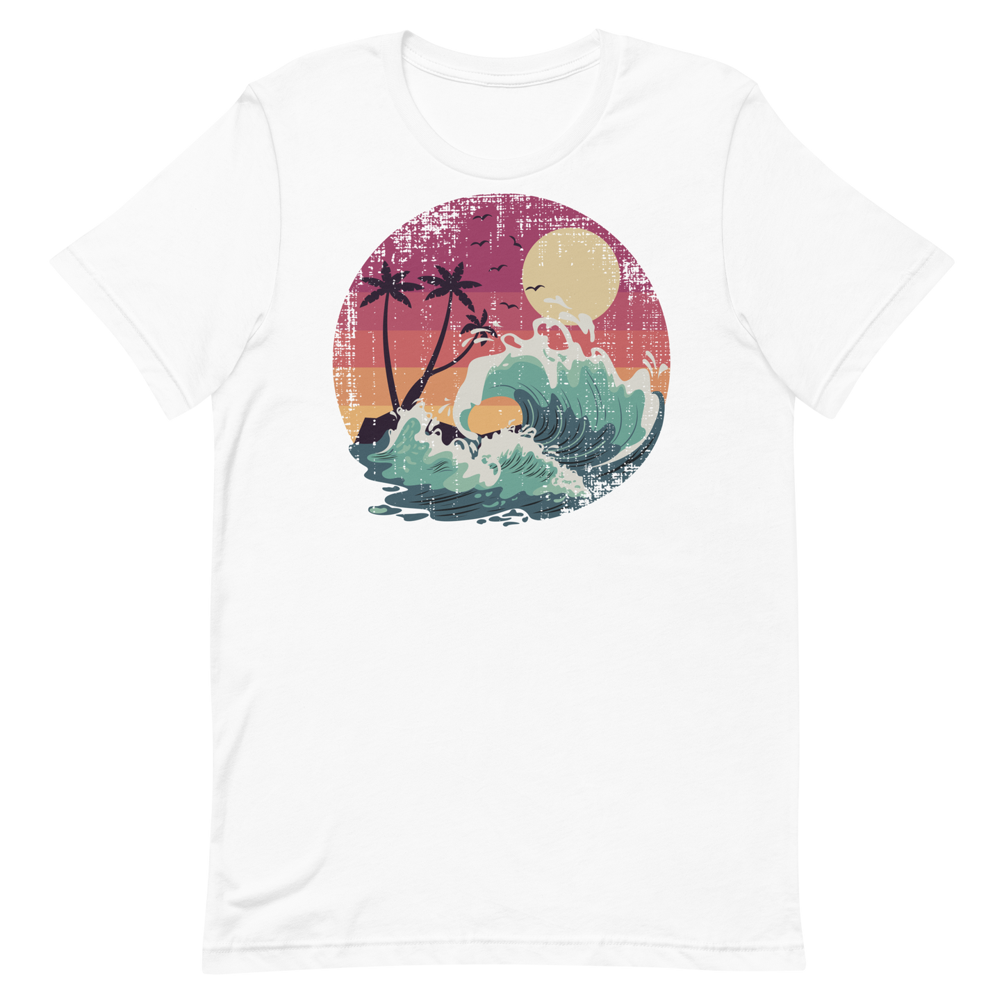 Retro Unisex T-Shirt - Majestic Ocean Waves at Sunset White