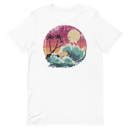 Retro Unisex T-Shirt - Majestic Ocean Waves at Sunset White