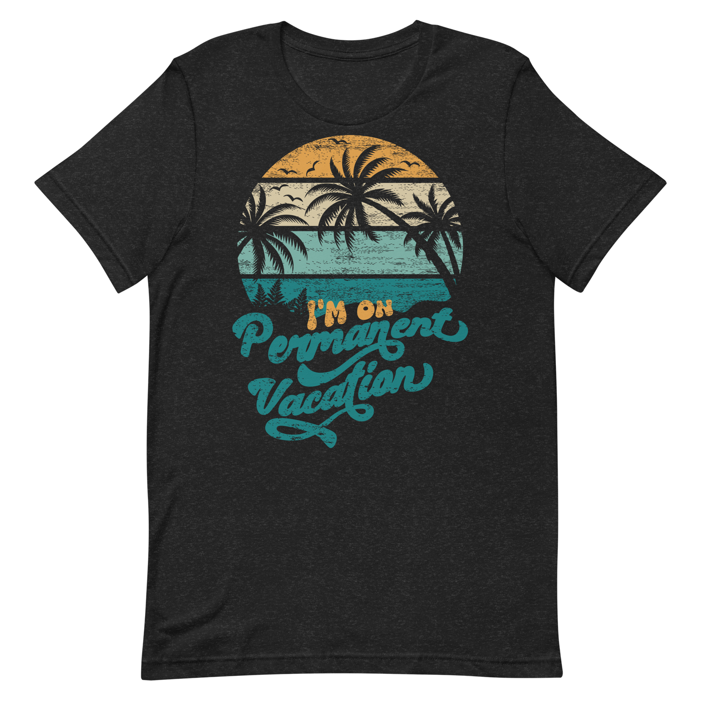 Retro Unisex T-Shirt - Palm Trees With a Retirement Quote Black Heather