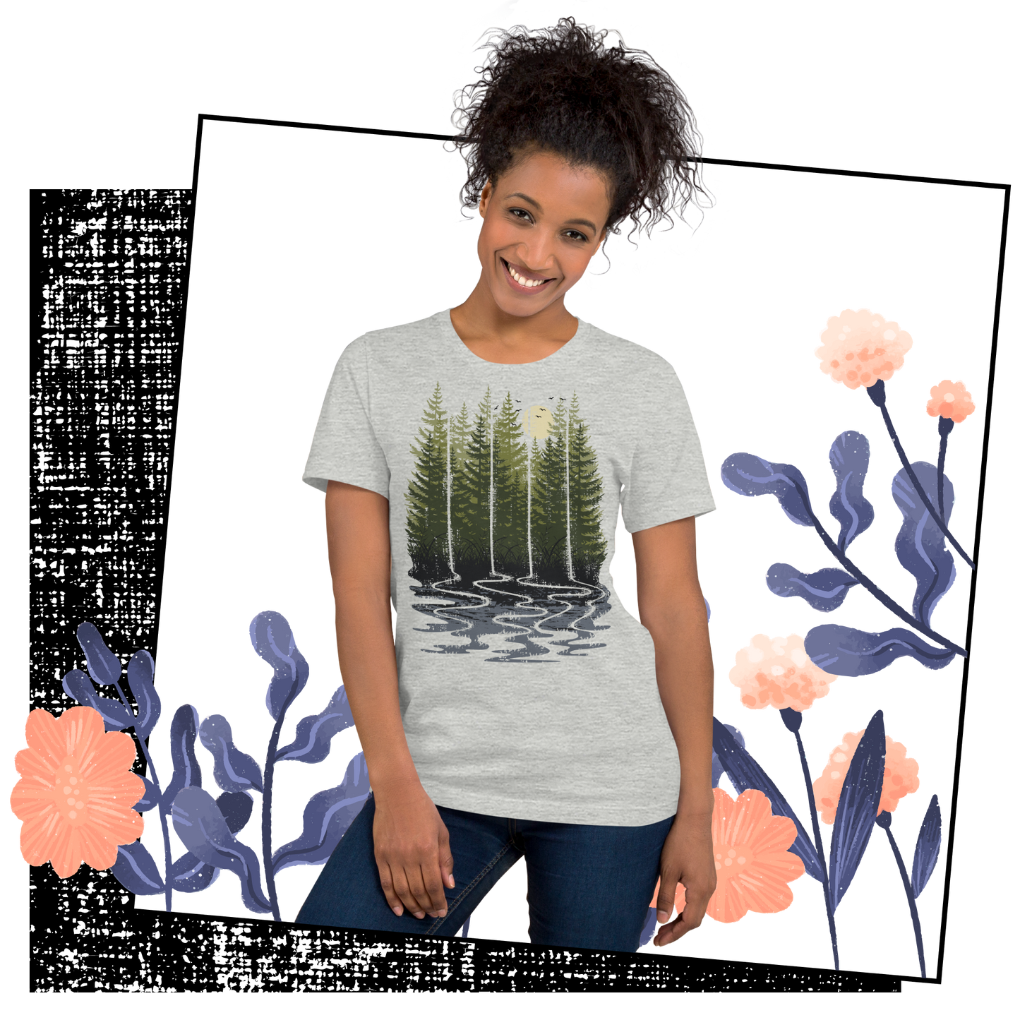 Retro Unisex T-Shirt - Pine Forest in the Early Morning Lifestyle 01