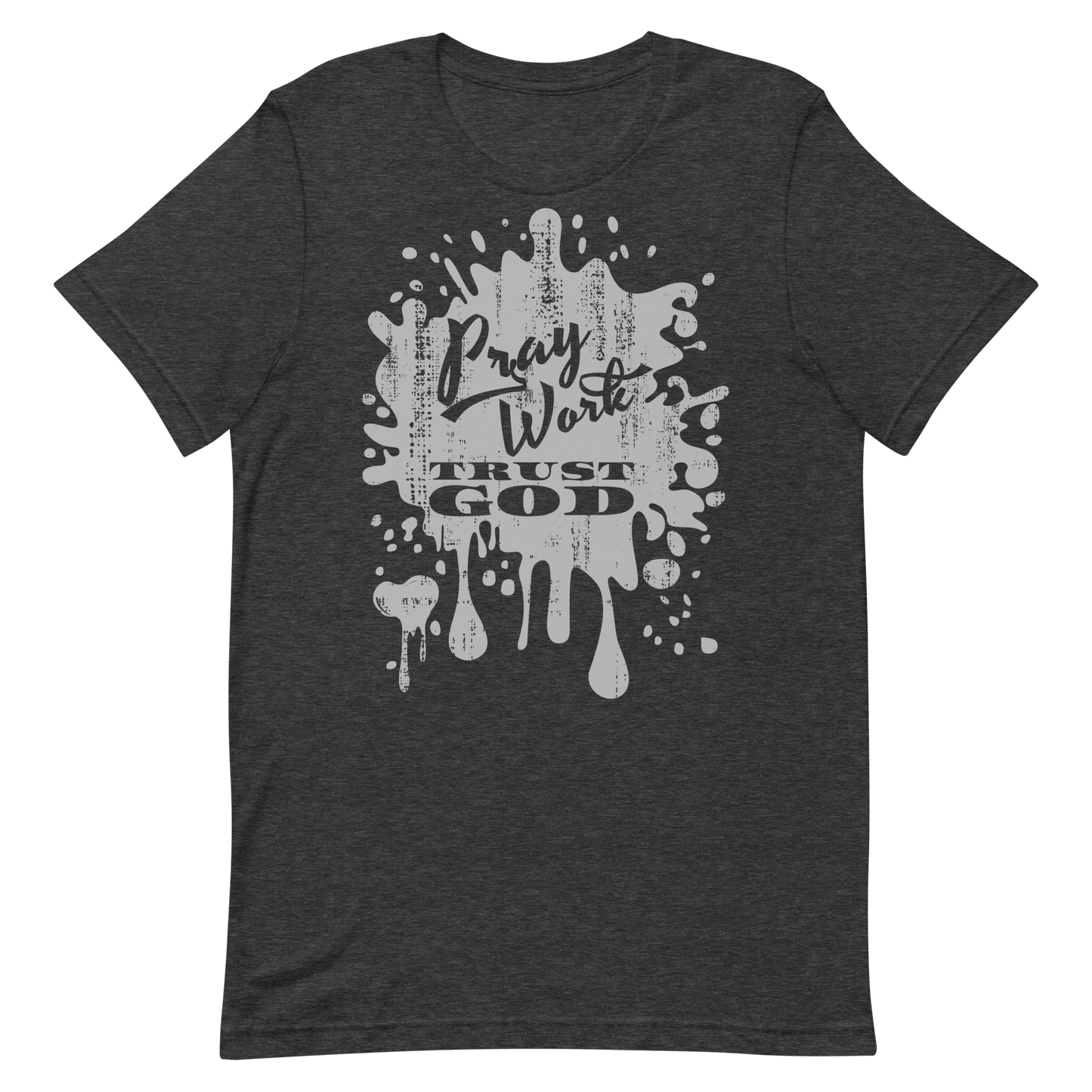 Retro Unisex T-Shirt - Pray Work Trust God Dark Grey Heather