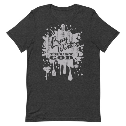 Retro Unisex T-Shirt - Pray Work Trust God Dark Grey Heather