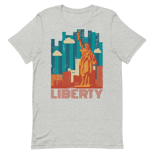 Retro Unisex T-Shirt - Statue of Liberty and Skyscrapers Athletic Heather