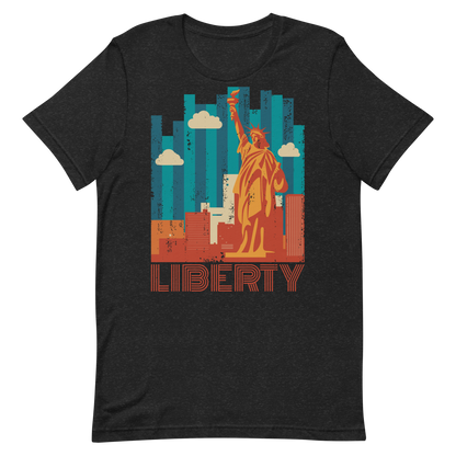 Retro Unisex T-Shirt - Statue of Liberty and Skyscrapers Black Heather