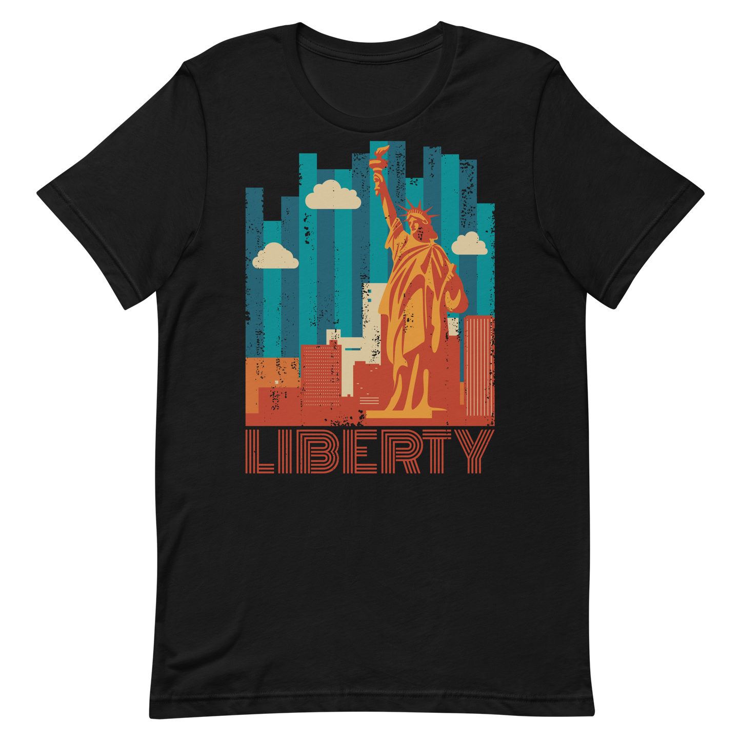 Retro Unisex T-Shirt - Statue of Liberty and Skyscrapers Black