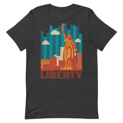 Retro Unisex T-Shirt - Statue of Liberty and Skyscrapers Dark Grey Heather