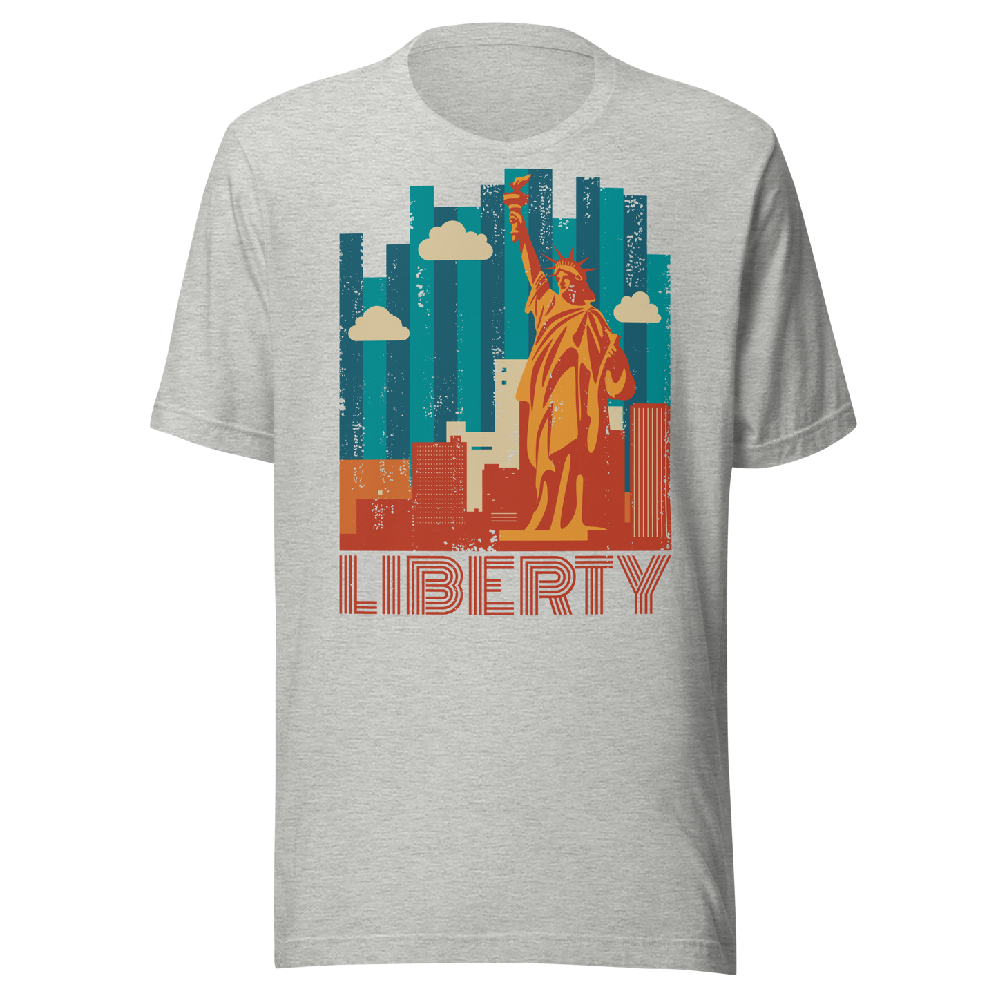 Retro Unisex T-Shirt - Statue of Liberty and Skyscrapers Ghost Front