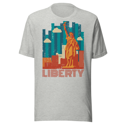 Retro Unisex T-Shirt - Statue of Liberty and Skyscrapers Ghost Front