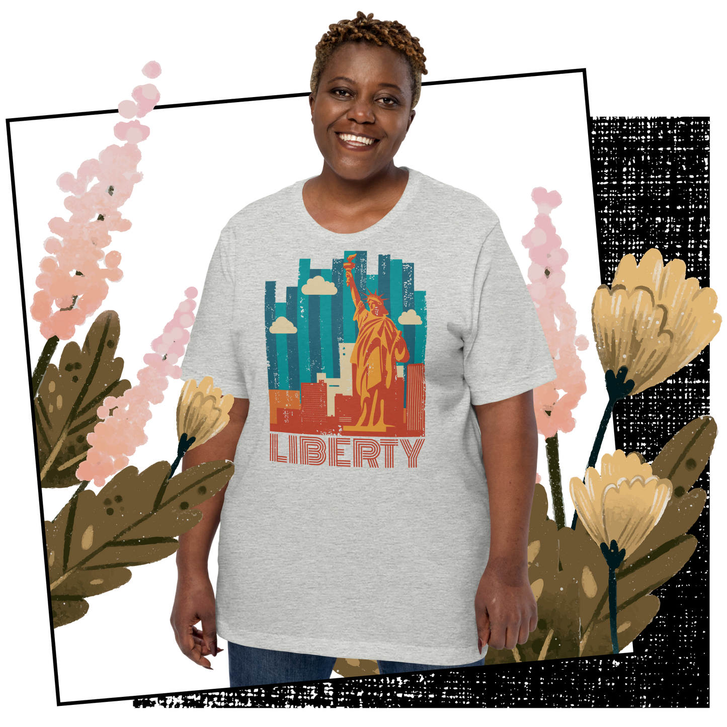 Retro Unisex T-Shirt - Statue of Liberty and Skyscrapers Lifestyle 02