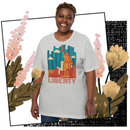 Retro Unisex T-Shirt - Statue of Liberty and Skyscrapers Lifestyle 02