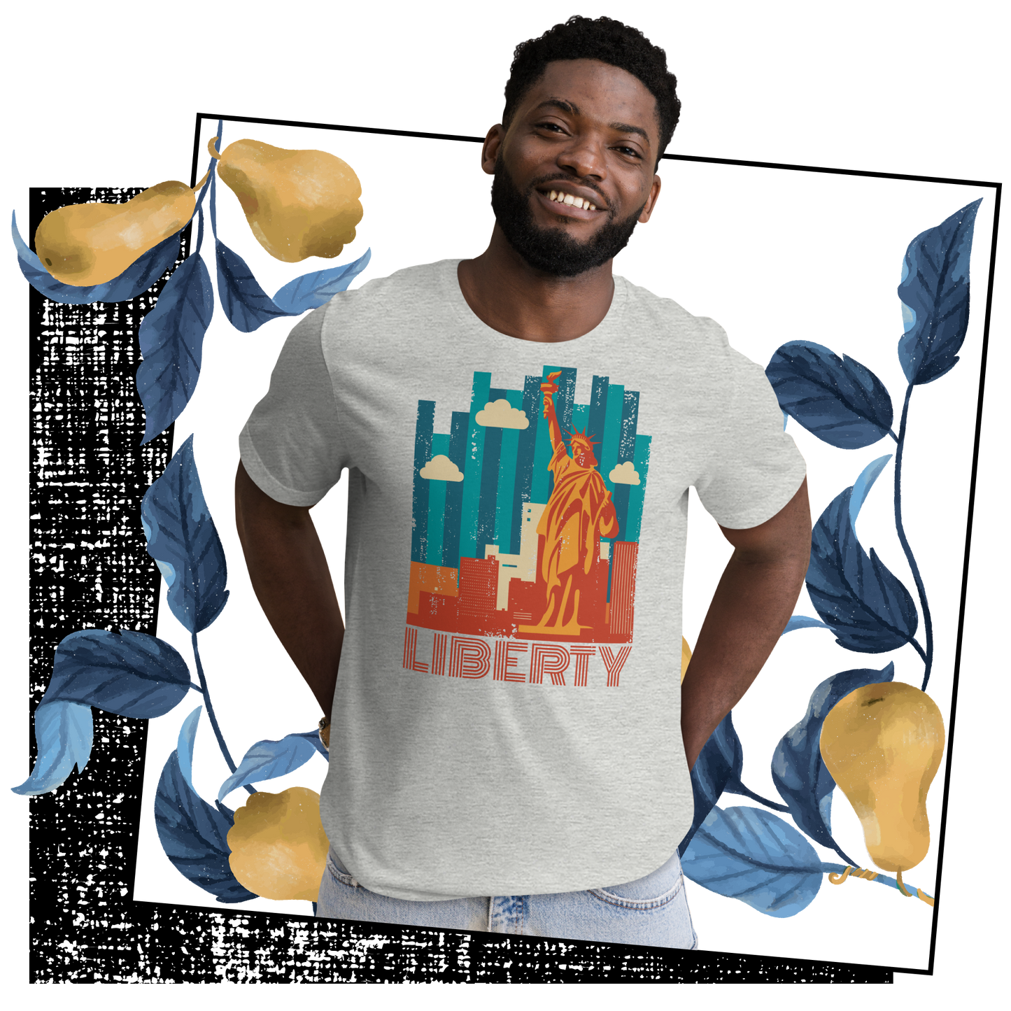 Retro Unisex T-Shirt - Statue of Liberty and Skyscrapers Lifestyle 03