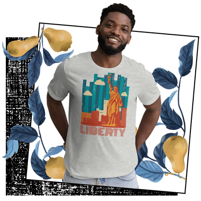 Retro Unisex T-Shirt - Statue of Liberty and Skyscrapers Lifestyle 03