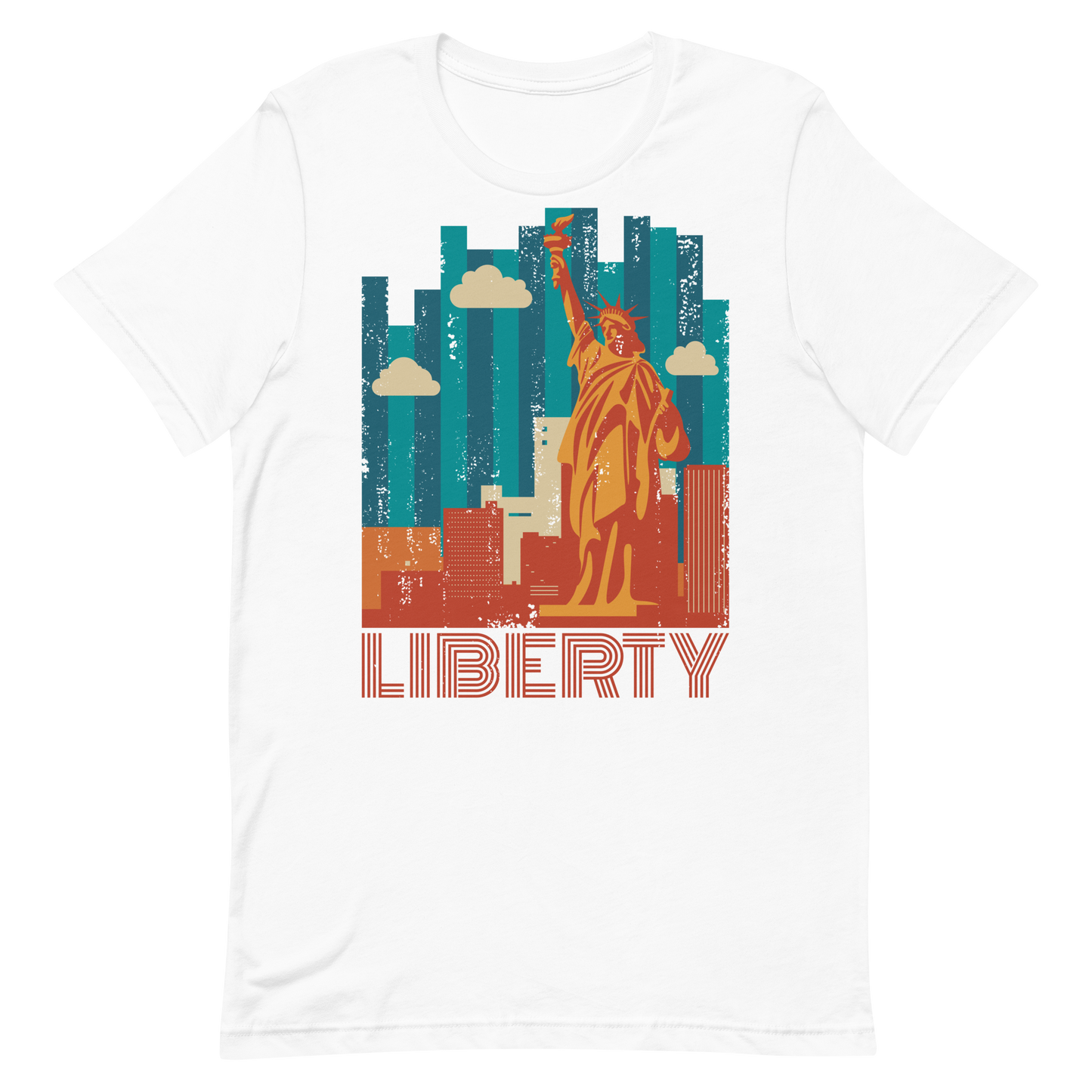 Retro Unisex T-Shirt - Statue of Liberty and Skyscrapers White