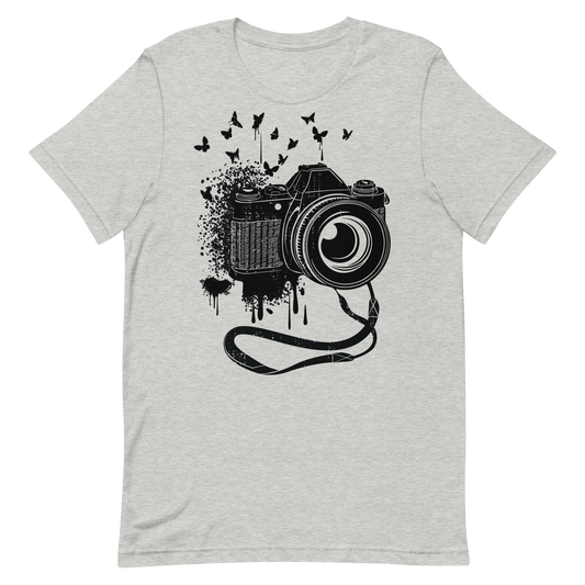 Retro Unisex T-Shirt - Vintage Camera and Butterflies Athletic Heather